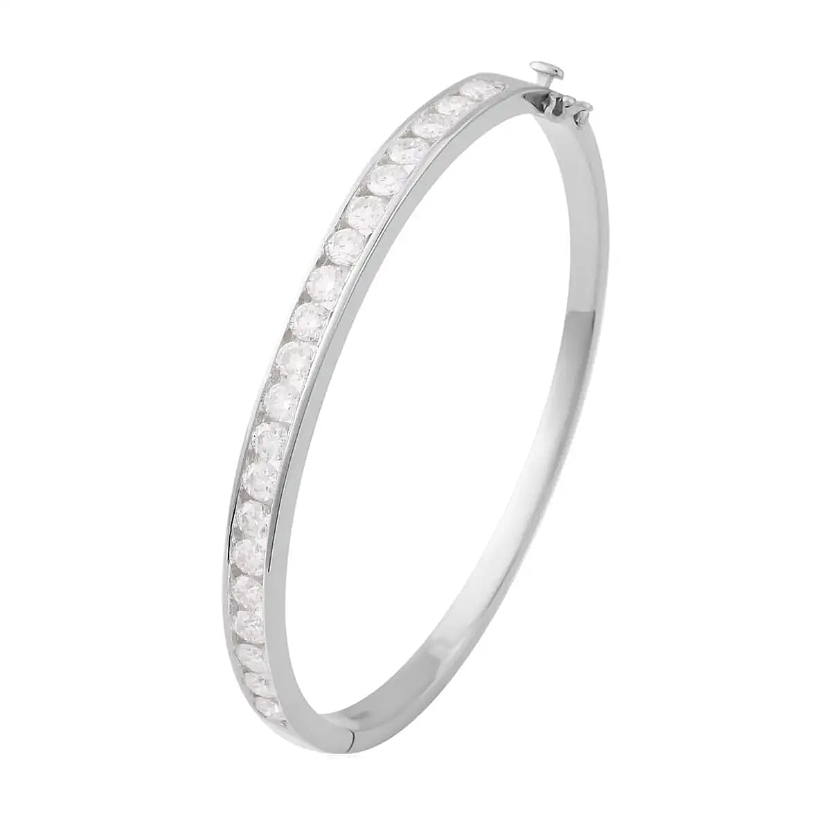 Moissanite Bangle Bracelet in Rhodium Over Sterling Silver (6.50 In) 4.15 ctw
