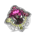 Watermelon Quartz (Triplet) and Multi Gemstone Ring in Platinum Over Sterling Silver 12.90 ctw - Sticky add to cart bar