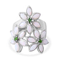 Australian White Opal and Natural Chrome Diopside Floral Ring in Platinum Over Sterling Silver 1.50 ctw - Sticky add to cart bar