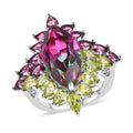 Watermelon Quartz (Triplet) and Multi Gemstone Floral Ring in Platinum Over Sterling Silver 10.70 ctw - Sticky add to cart bar