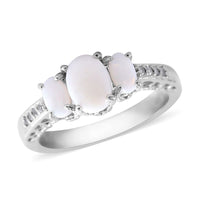 Australian White Opal and Natural White Zircon Ring in Platinum Over Sterling Silver 0.85 ctw