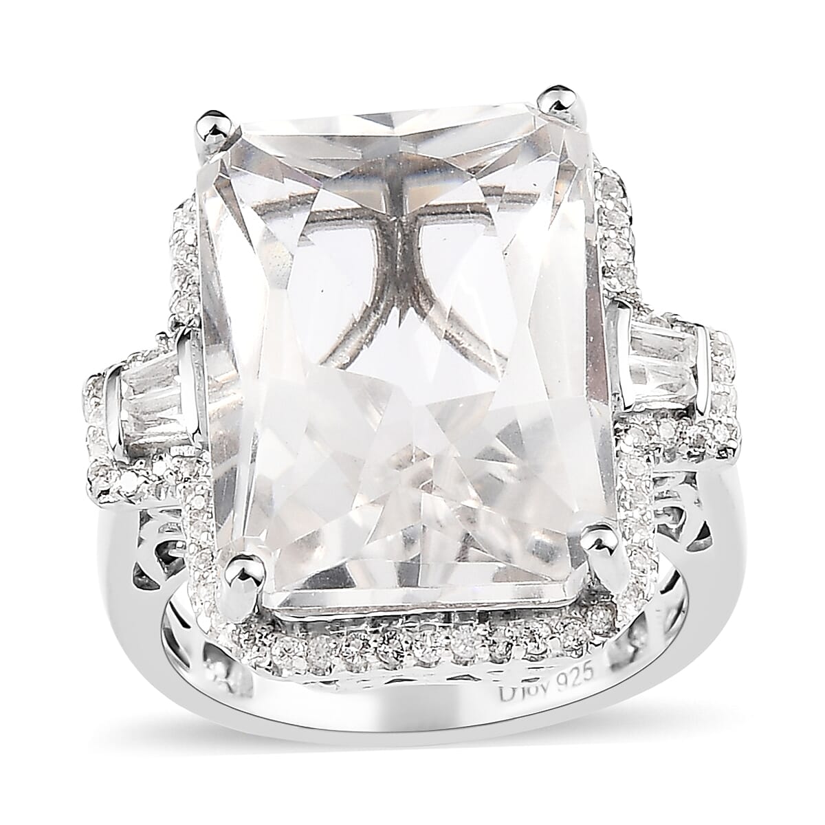 Radiant Cut White Topaz Ring in Platinum Over Sterling Silver 18.60 ctw