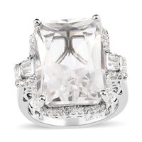 Radiant Cut White Topaz Ring in Platinum Over Sterling Silver 18.60 ctw