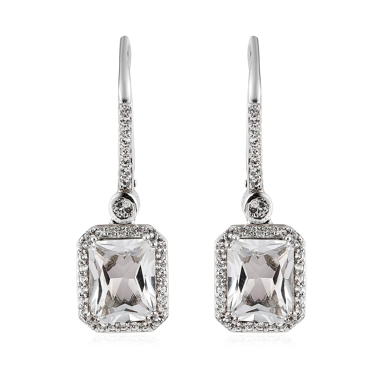 White Topaz Dangling Earrings in Platinum Over Sterling Silver 9.25 ctw