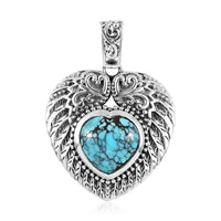 Artisan Crafted Blue Moon Turquoise Heart Pendant in Sterling Silver 5.25 ctw
