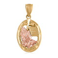 14K Yellow and Rose Gold Religious Praying Hands with Cross & Bible Dangling Pendant 1.45 Grams - Sticky add to cart bar