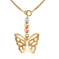 14K Yellow Gold Diamond Cut Bead and Butterfly Necklace 17 Inches 2.85 Grams