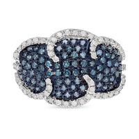 White Diamond and Blue Diamond 1.00 ctw Cluster Ring in Platinum Over Sterling Silver (Size 8.0)