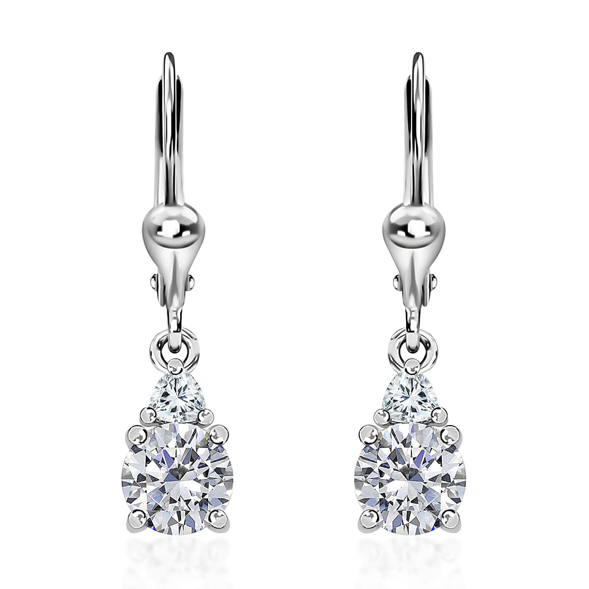 Moissanite Lever Back Earrings in Platinum Over Sterling Silver 1.75 ctw (Del. in 5-7 Days)