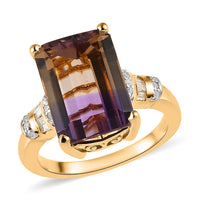 AAA Anahi Ametrine and Diamond Ring in Vermeil Yellow Gold Over Sterling Silver (Size 10.0) 9.35 ctw (Del. in 5-7 Days)