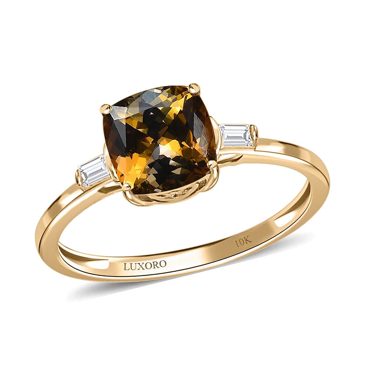 LUXORO 10K Yellow Gold Premium Natural Golden Tanzanite, Diamond Ring (Size 10.0) (1.50 g) 1.75 ctw