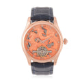 GENOA White Diamond Automatic Mechanical Movement Horse Pattern Watch in Rosetone with Navy Blue Leather Strap (44.20mm) (7.00-9.00 Inches) 0.10 ctw - Sticky add to cart bar