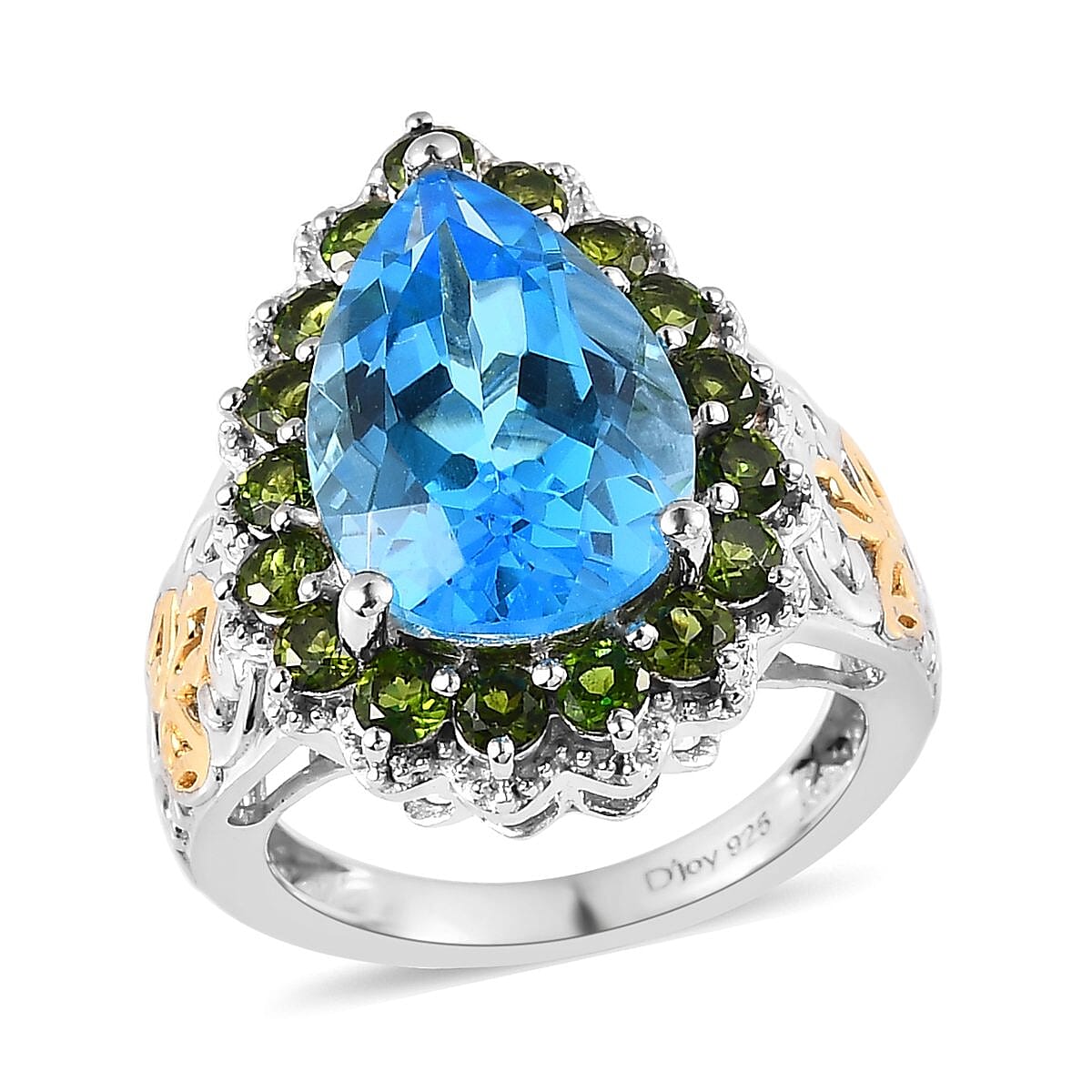 Marambaia Topaz and Natural Chrome Diopside Ring in Vermeil YG and Platinum Over Sterling Silver 8.75 ctw