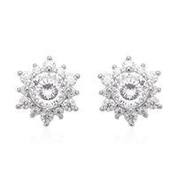 120 Facet Moissanite Sunburst Stud Earrings in Rhodium Over Sterling Silver 1.25 ctw