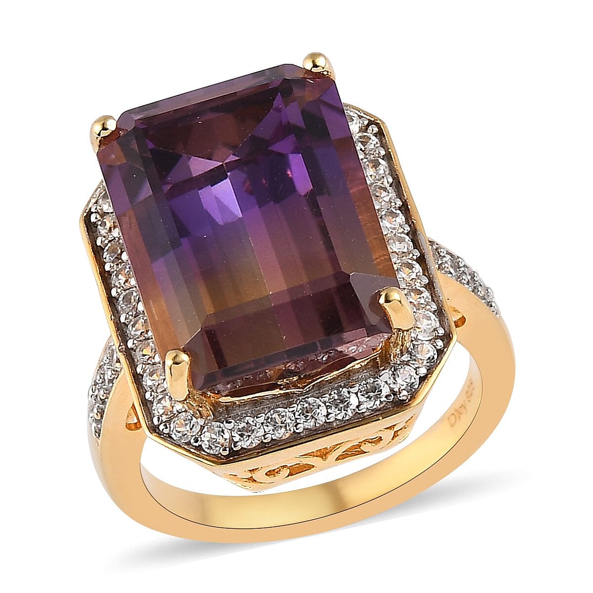 AAA Anahi Ametrine and Natural White Zircon Halo Ring in Vermeil Yellow Gold Over Sterling Silver 12.85 ctw