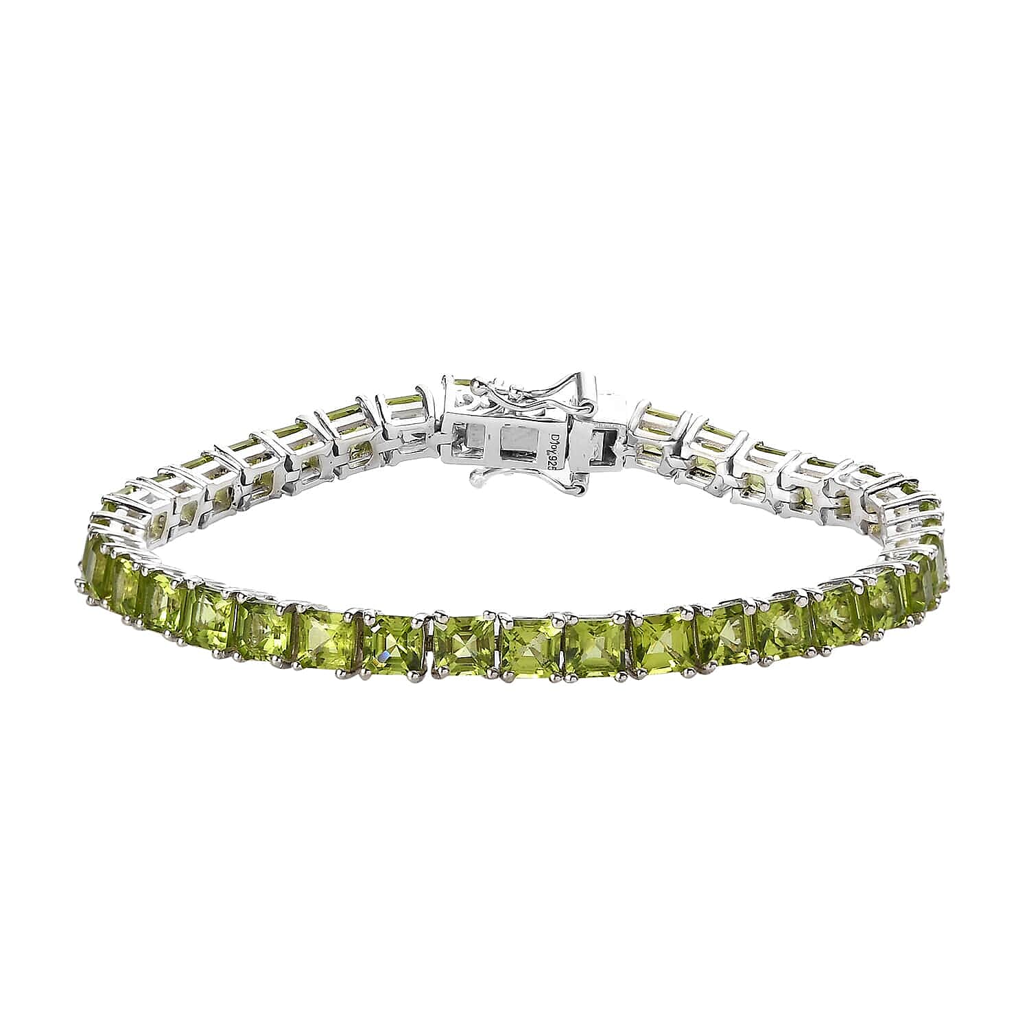 Asscher Cut American Natural Arizona Peridot Bracelet in Platinum Over Sterling Silver (6.50 In) 12.40 ctw