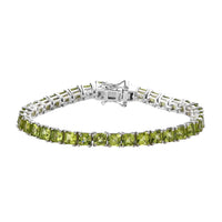 Asscher Cut American Natural Arizona Peridot Bracelet in Platinum Over Sterling Silver (6.50 In) 12.40 ctw