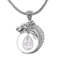 Bali Legacy Polki Moissanite Dragon Pendant Necklace 20 Inches in Sterling Silver 1.00 ctw