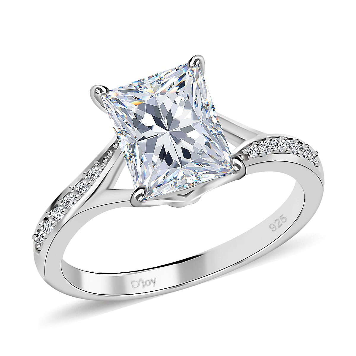 Princess Cut Moissanite Ring in Rhodium Over Sterling Silver 2.60 ctw
