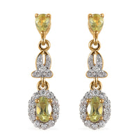 Natural Chrysoberyl and White Zircon Dangle Earrings in Vermeil Yellow Gold Over Sterling Silver 1.25 ctw