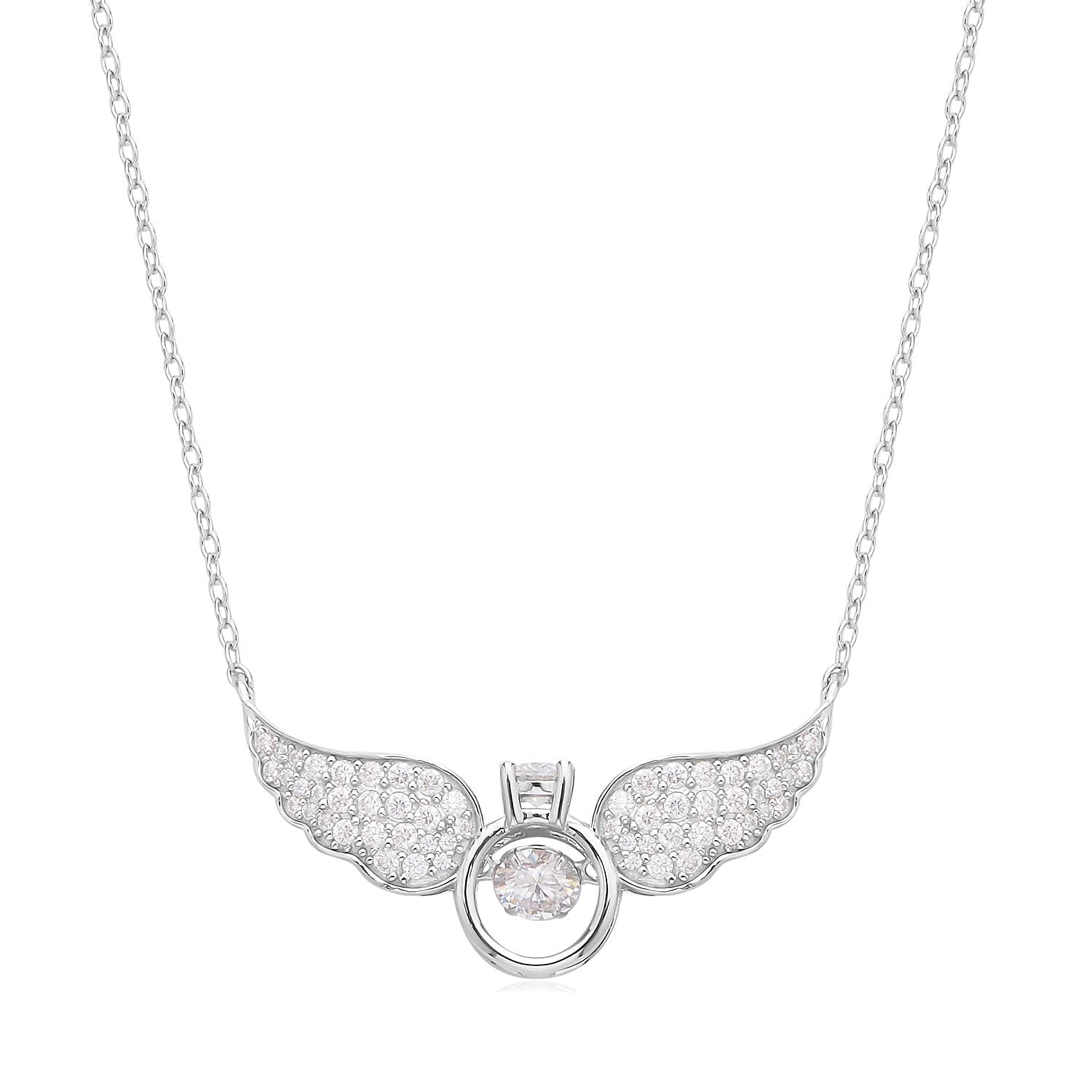 Moissanite Angel Wing Necklace 18 Inches in Rhodium Over Sterling Silver 1.25 ctw