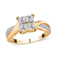 Moissanite Twisted Shank Ring in Platinum Over and Vermeil YG Over Sterling Silver (Delivery in 7-10 Business Days) 0.85 ctw