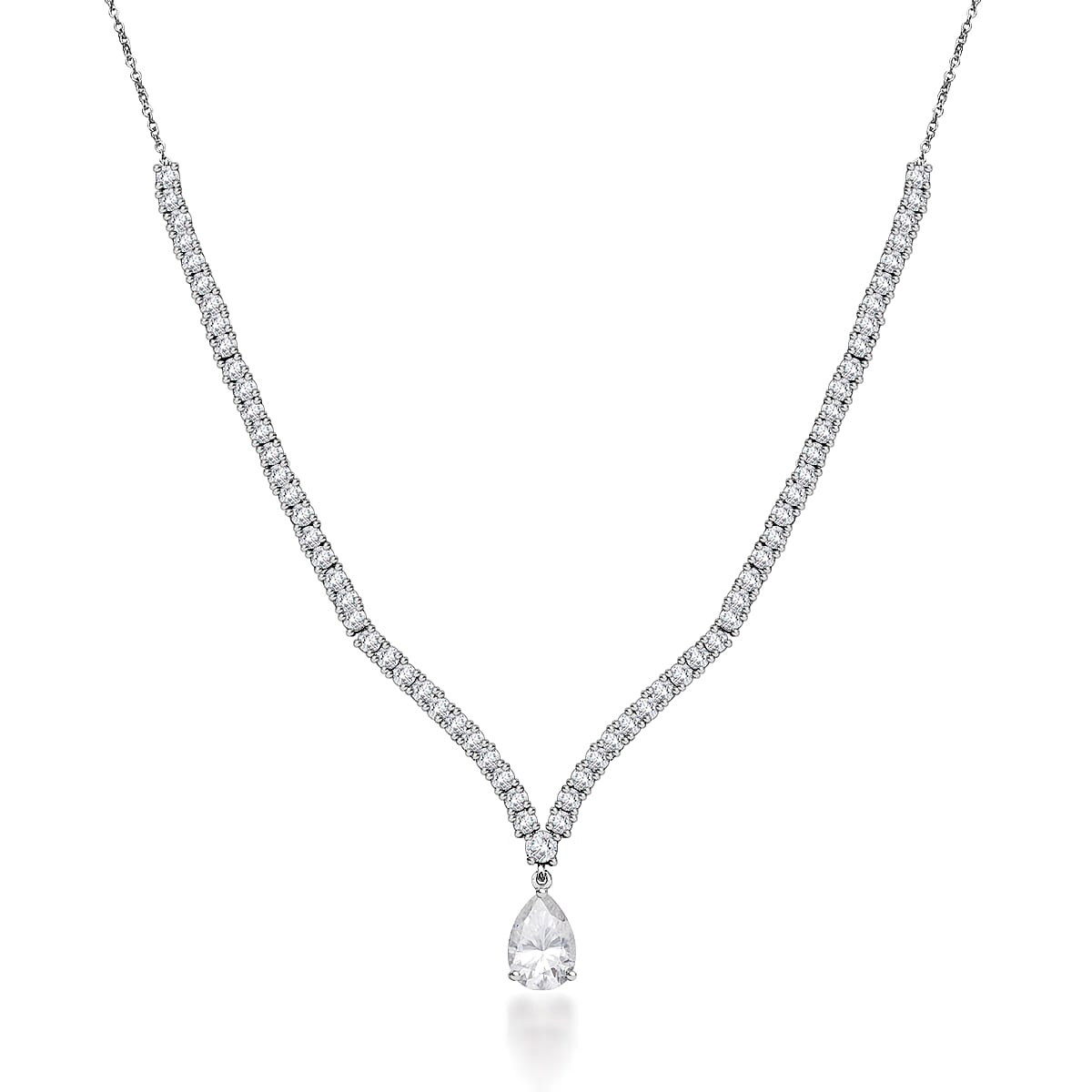 Moissanite Necklace 18 Inches in Rhodium Over Sterling Silver 11.15 ctw