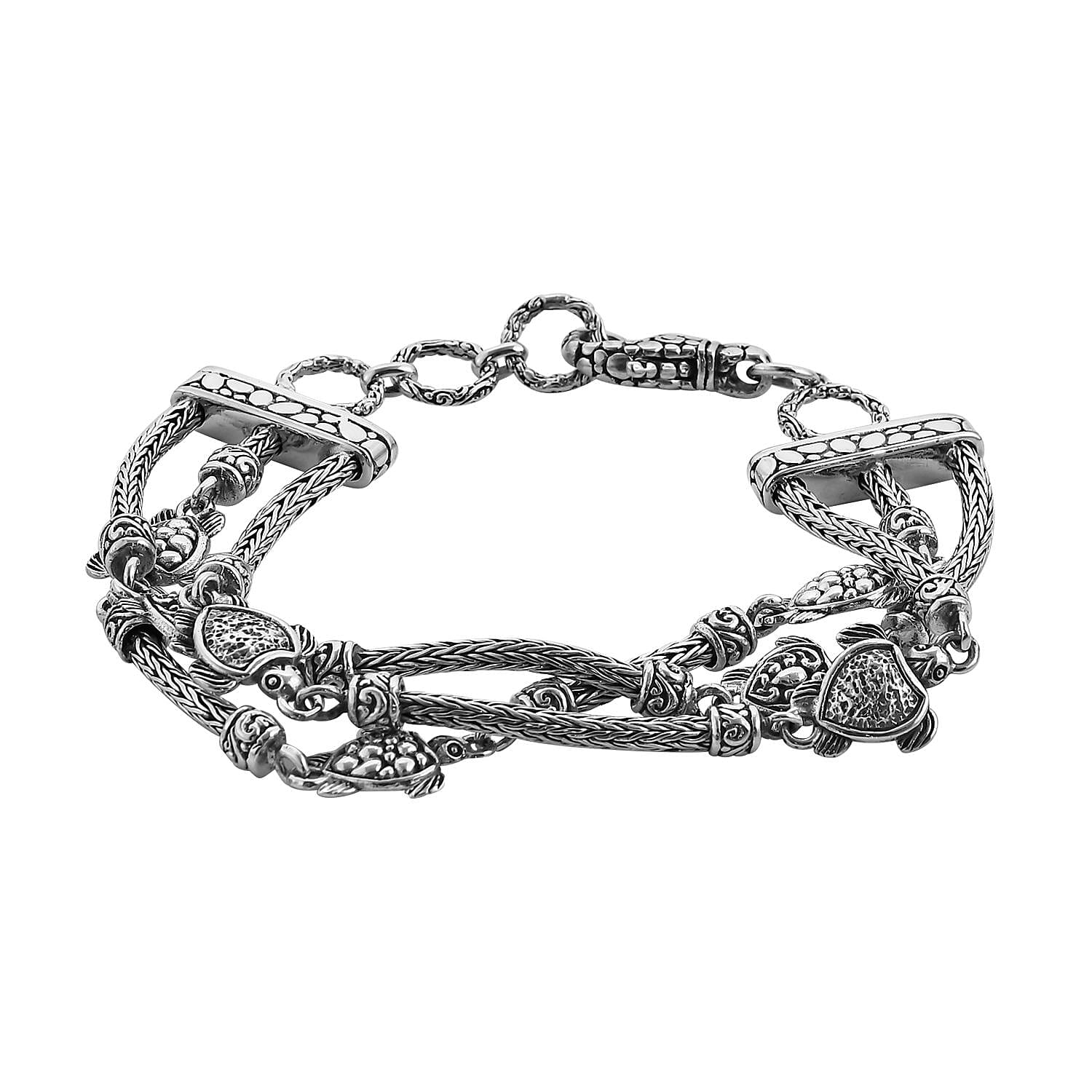 Bali Legacy Sterling Silver Turtle Bracelet (7.25 In) 32.15 Grams