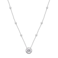 100 Facets Moissanite Halo Necklace 18 Inches in Rhodium Over Sterling Silver 4.35 ctw