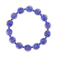 Blue Color Murano Glass and Blue Glass Beaded Stretch Bracelet in Silvertone