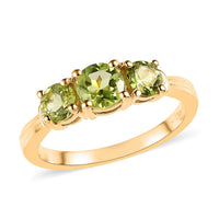 American Natural Arizona Peridot 3 Stone Ring in Vermeil YG Over Sterling Silver 1.15 ctw