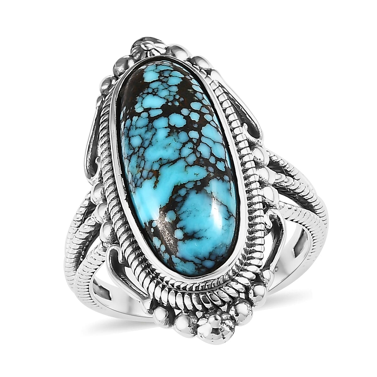 Artisan Crafted Blue Moon Turquoise Elongated Ring in Sterling Silver 5.35 ctw
