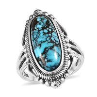 Artisan Crafted Blue Moon Turquoise Elongated Ring in Sterling Silver 5.35 ctw