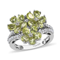 American Natural Arizona Peridot and Natural White Zircon Floral Ring in Platinum Over Sterling Silver 3.00 ctw
