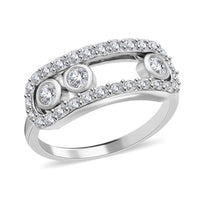 Moissanite Sliding Ring in Rhodium Over Sterling Silver (Size 10.0) 0.90 ctw
