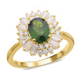 Natural Chrome Diopside and Moissanite Halo Spray Ring in Vermeil Yellow Gold Over Sterling Silver 2.10 ctw - Sticky add to cart bar