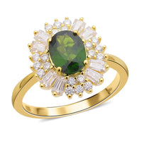 Natural Chrome Diopside and Moissanite Halo Spray Ring in Vermeil Yellow Gold Over Sterling Silver 2.10 ctw