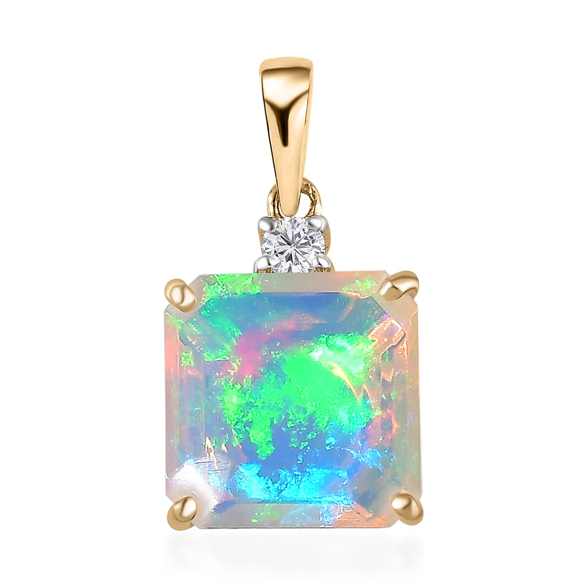10K Yellow Gold  AAA   Ethiopian Opal ,  Moissanite  Solitaire Pendant 2.39 ctw