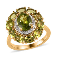 American Natural Arizona Peridot and Moissanite Ring in Vermeil Yellow Gold Over Sterling Silver 3.35 ctw