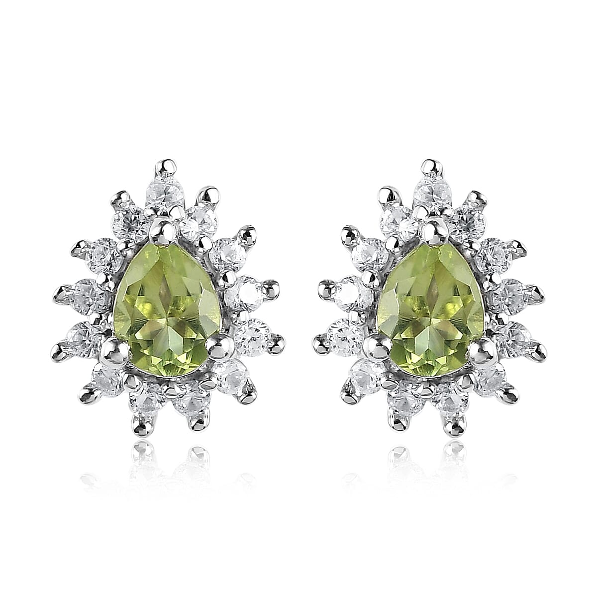Arizona Peridot and White Zircon Sunburst Earrings in Platinum Over Sterling Silver 0.75 ctw
