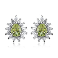 Arizona Peridot and White Zircon Sunburst Earrings in Platinum Over Sterling Silver 0.75 ctw