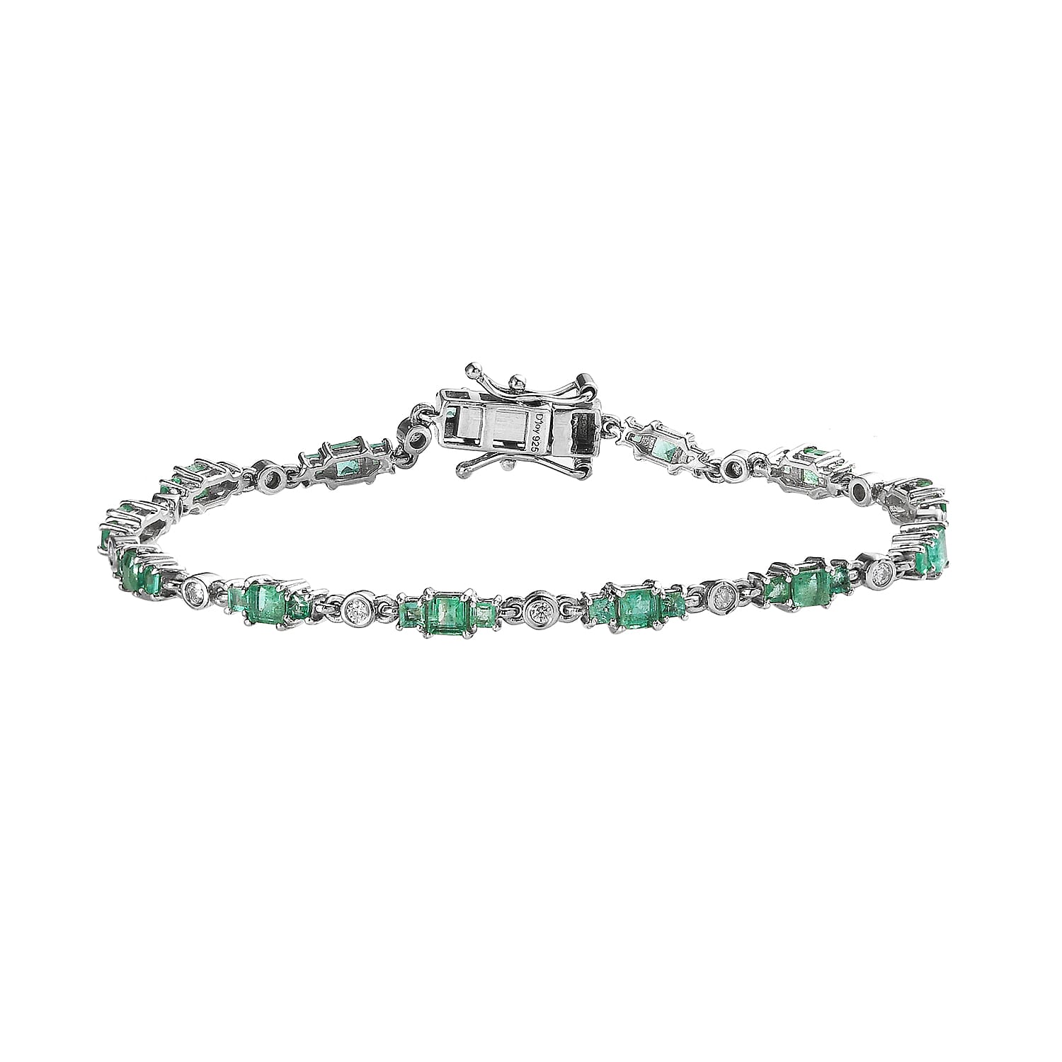 Ethiopian Emerald, Moissanite Bracelet in Platinum Over Sterling Silver (7.25 In) 3.85 ctw