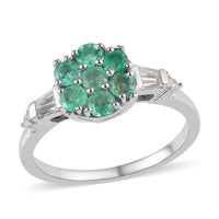 Ethiopian Emerald and Natural White Zircon Ring in Platinum Over Sterling Silver 1.15 ctw