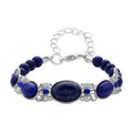 Lapis Lazuli, Blue Glass Beaded Bracelet in Silvertone (8.00 In) 59.00 ctw - Sticky add to cart bar
