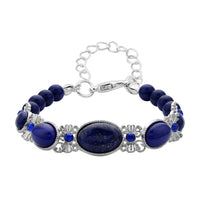 Lapis Lazuli, Blue Glass Beaded Bracelet in Silvertone (8.00 In) 59.00 ctw