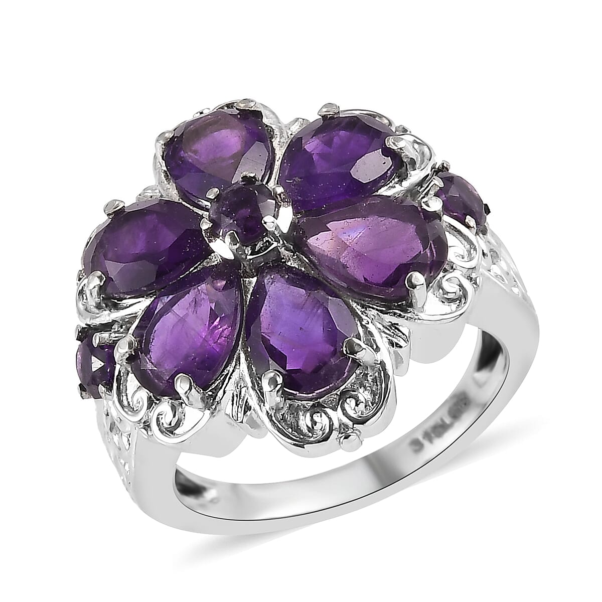 Amethyst Floral Ring in Stainless Steel 3.15 ctw