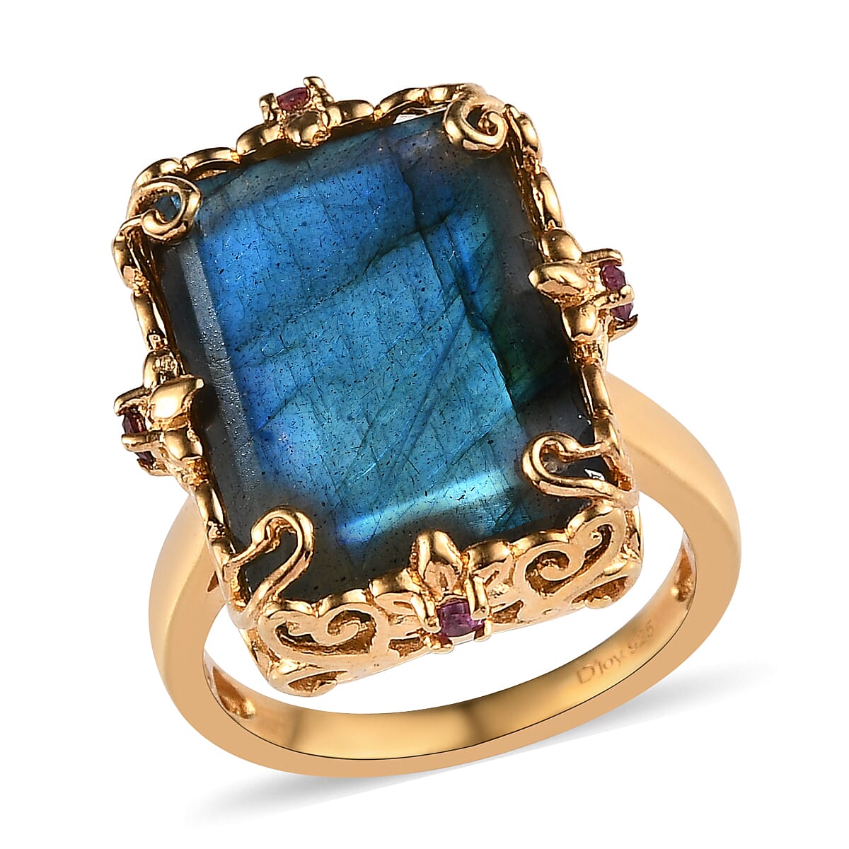 AAA Malagasy Labradorite and Orissa Rhodolite Garnet Ring in Vermeil YG Over Sterling Silver (Size 10.0) 14.25 ctw