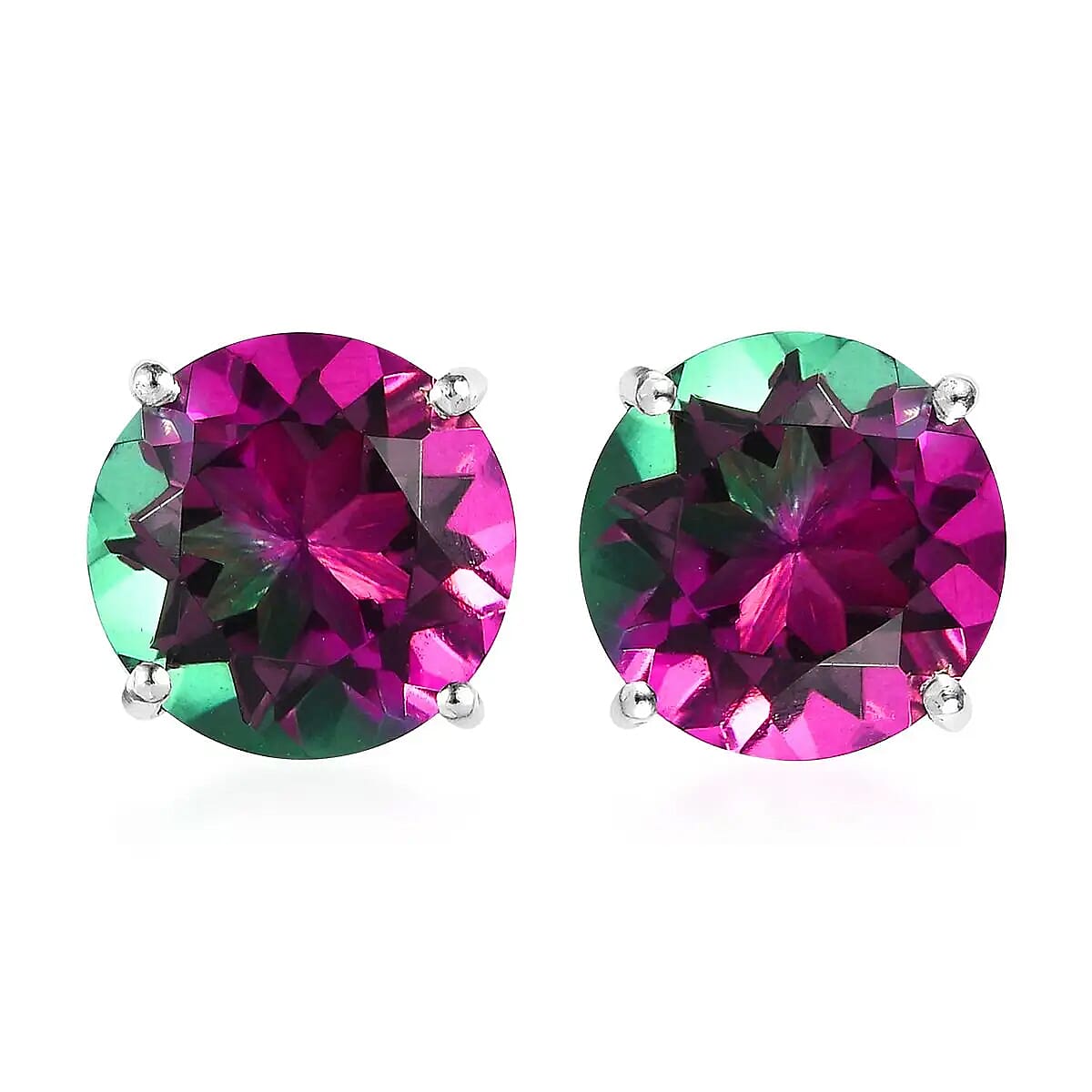 Watermelon Quartz (Triplet) Earrings, Solitaire Stud Earrings, Platinum Over Sterling Silver Earrings, Triplet Quartz Studs, Silver Studs 10.75 ctw