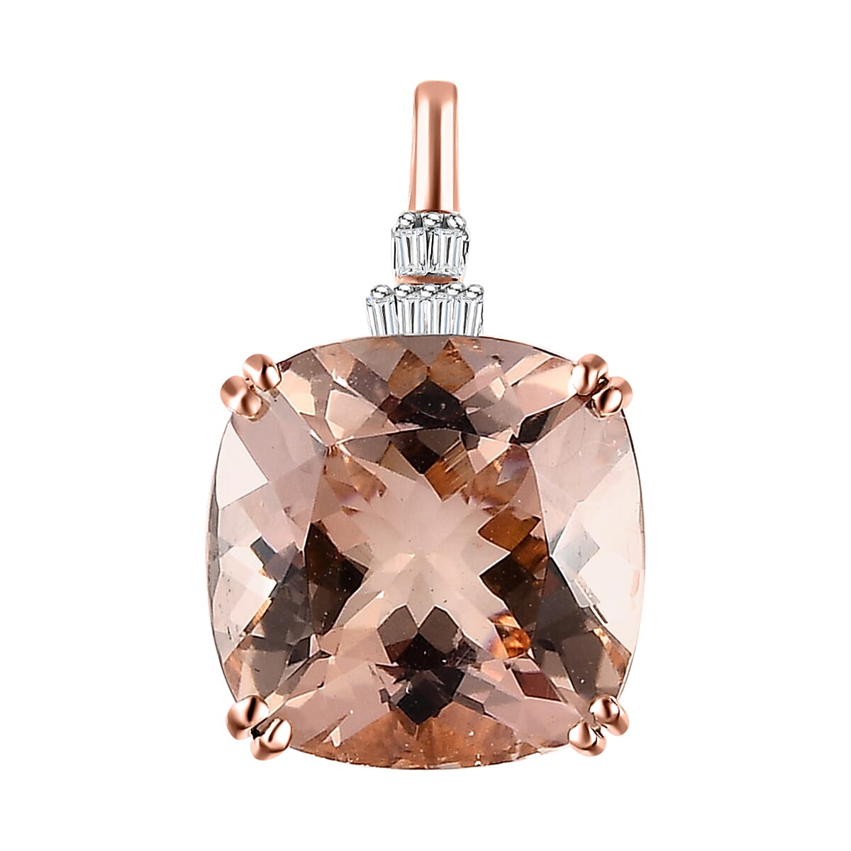 Luxoro AAA Marropino Morganite and G-H I2 Diamond 7.55 ctw Pendant in  14K Rose Gold