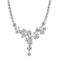 Austrian Crystal Floral Necklace 20-22 Inches in Silvertone